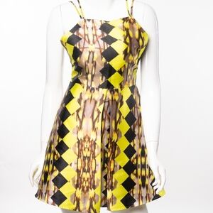 INTRIGUE COUTURE Back Out Geometric Halter Swing Dress